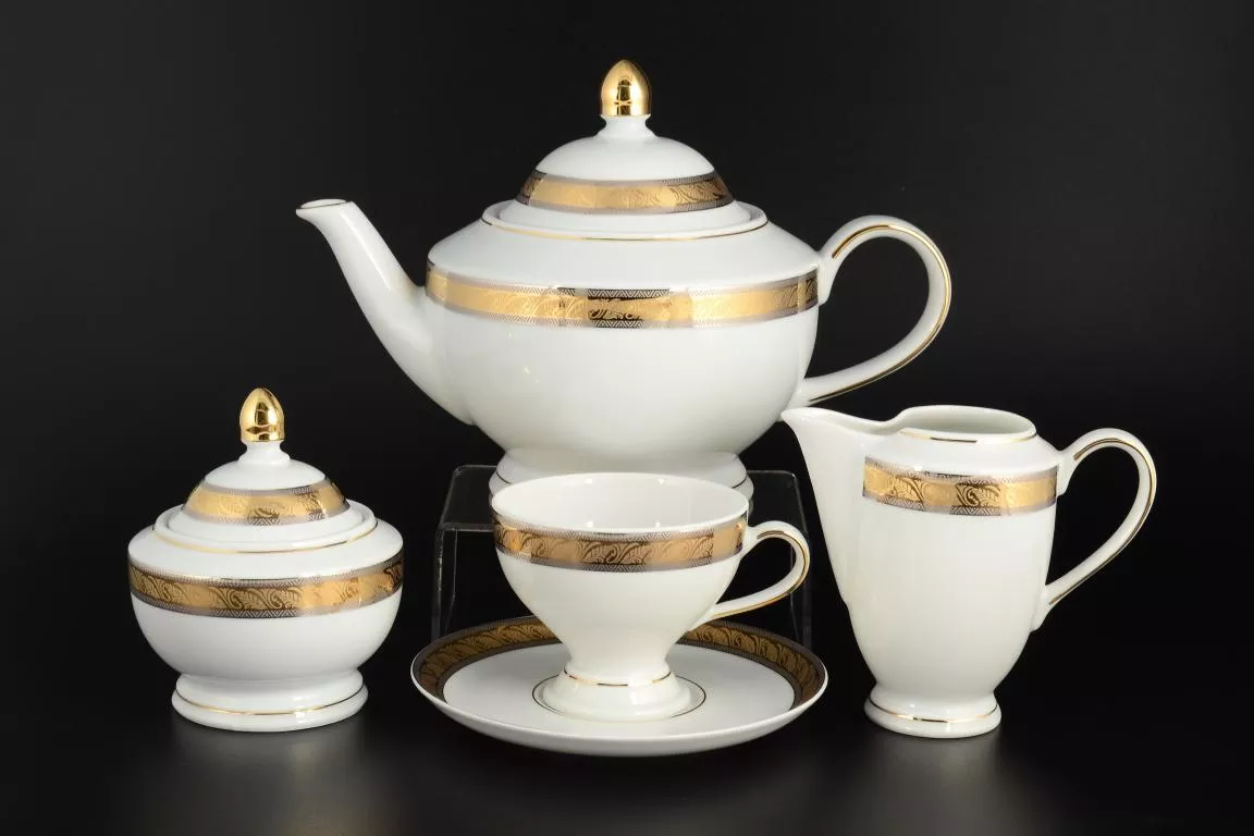 Фото Чайный сервиз на 6 персон 17 предметов Кристина Платиновая золотая лента