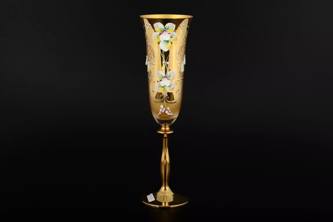 Фото Набор фужеров для шампанского 190 мл Лепка золотая E-V золотая ножка