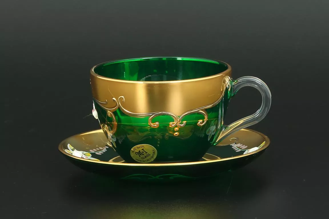 Фото Набор чайных пар U-R фон зеленый (6 пар)