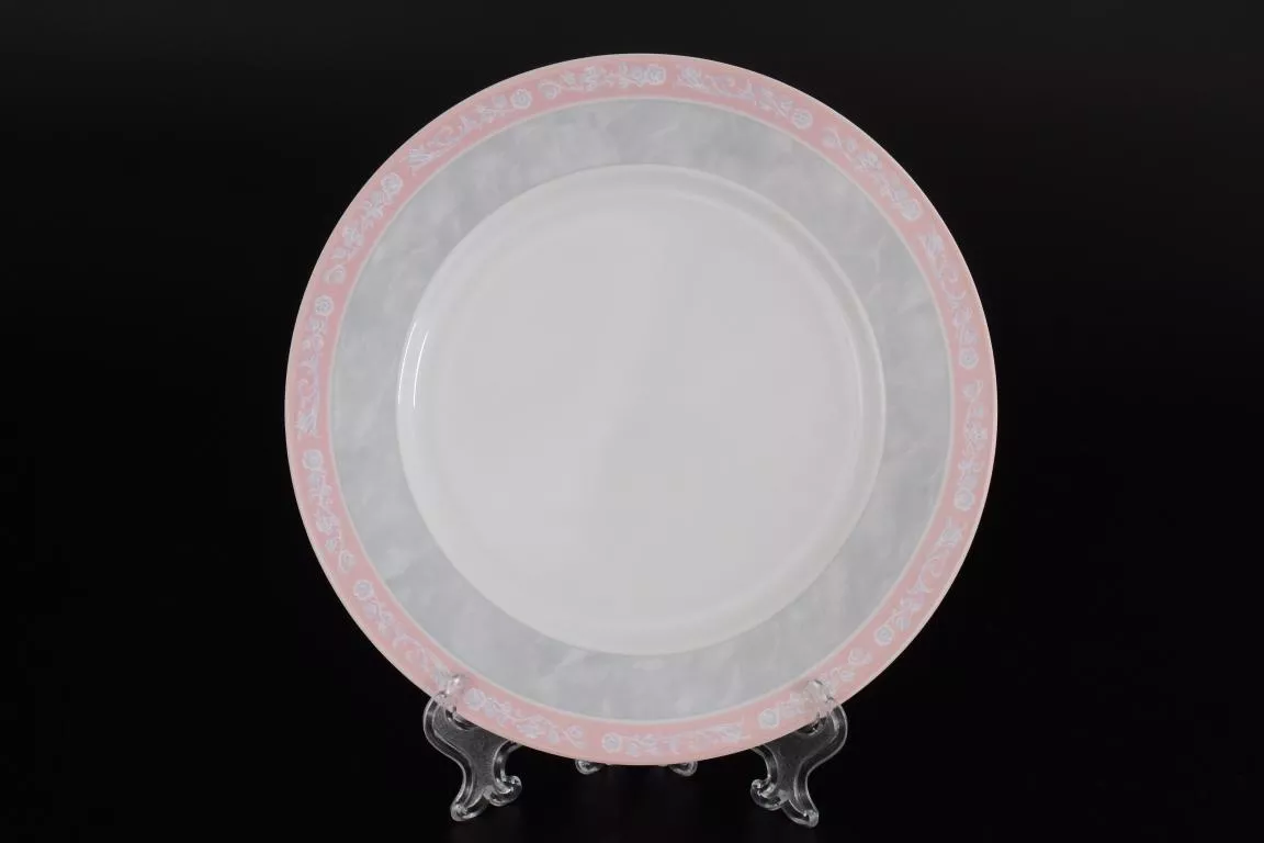 Фото Набор тарелок 19 см Яна Серый мрамор с розовым кантом (6 шт)