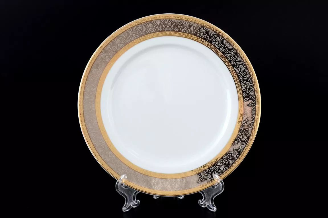 Фото Набор тарелок 19 см Опал Широкий кант платина золото (6 шт)
