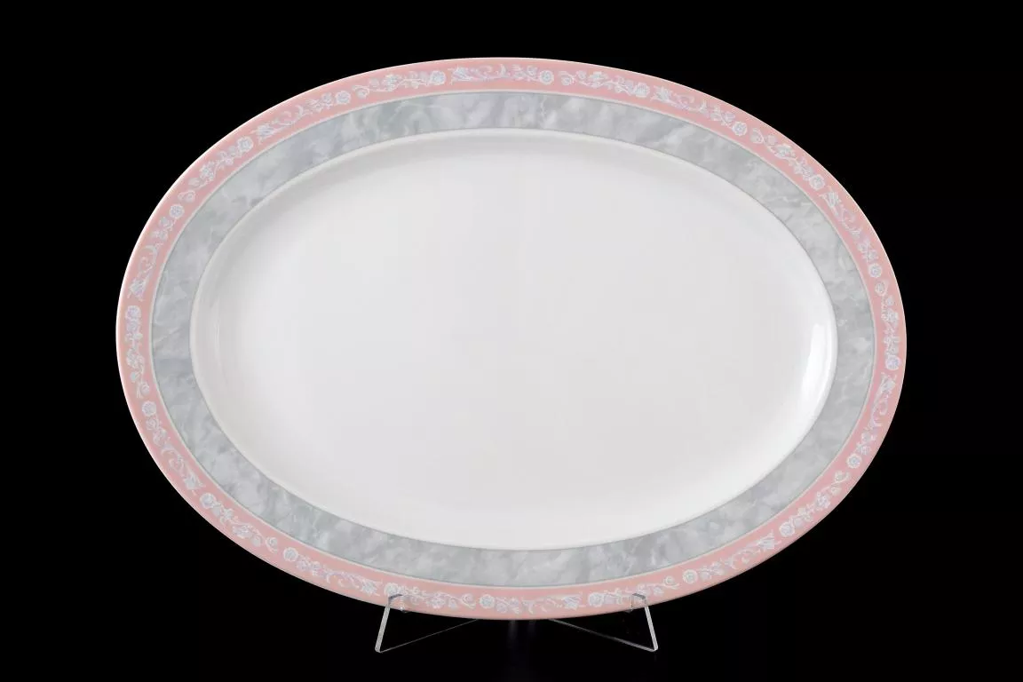 Фото Блюдо овальное 36 см Яна Серый мрамор с розовым кантом