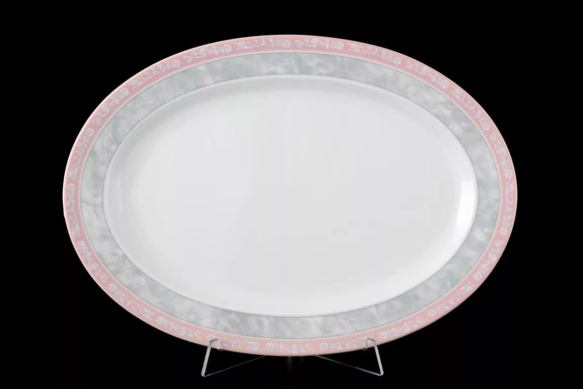 Фото Блюдо овальное 32 см Яна Серый мрамор с розовым кантом