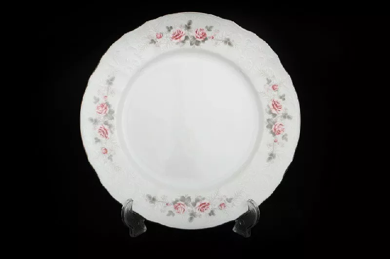 Фото Набор тарелок 25 см Бернадотт Серая роза платина (6 шт)
