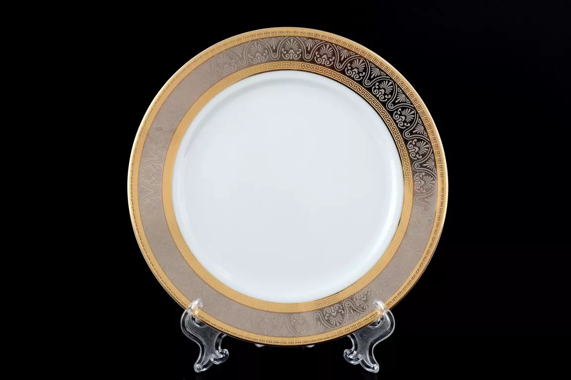 Фото Набор тарелок 17 см Опал Широкий кант платина золото (6 шт)