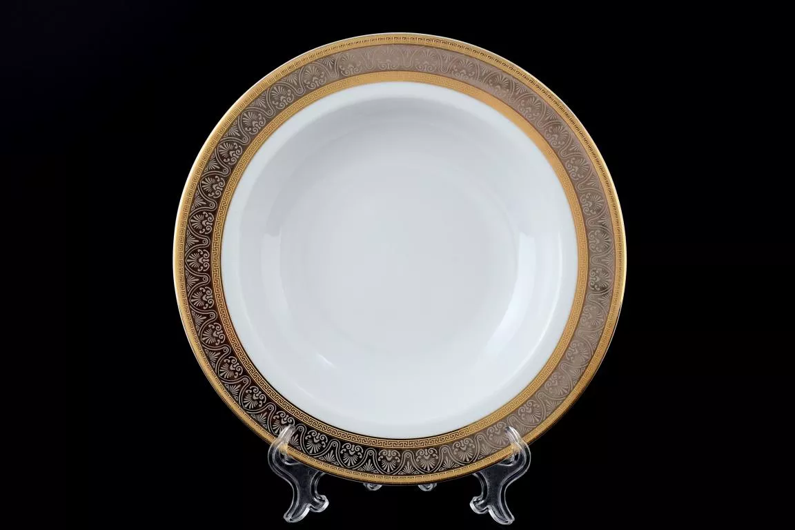 Фото Набор тарелок глубоких 22 см Опал Широкий кант платина золото (6 шт)