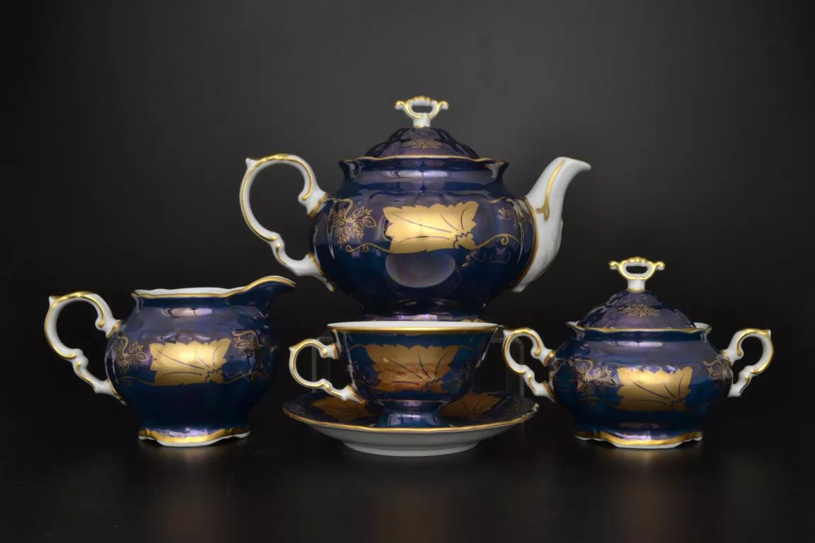Фото Чайный сервиз на 6 персон 17 предметов Мария Луиза Кленовый лист Синний