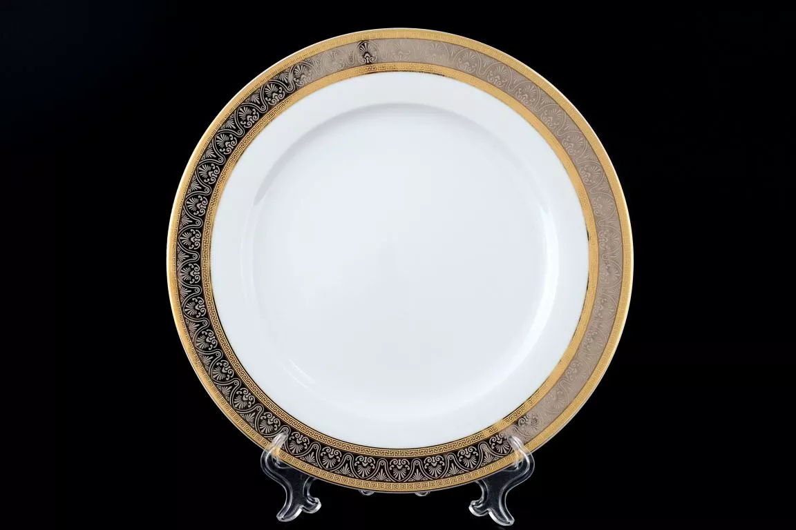 Фото Набор тарелок 25 см Опал Широкий кант платина золото (6 шт)