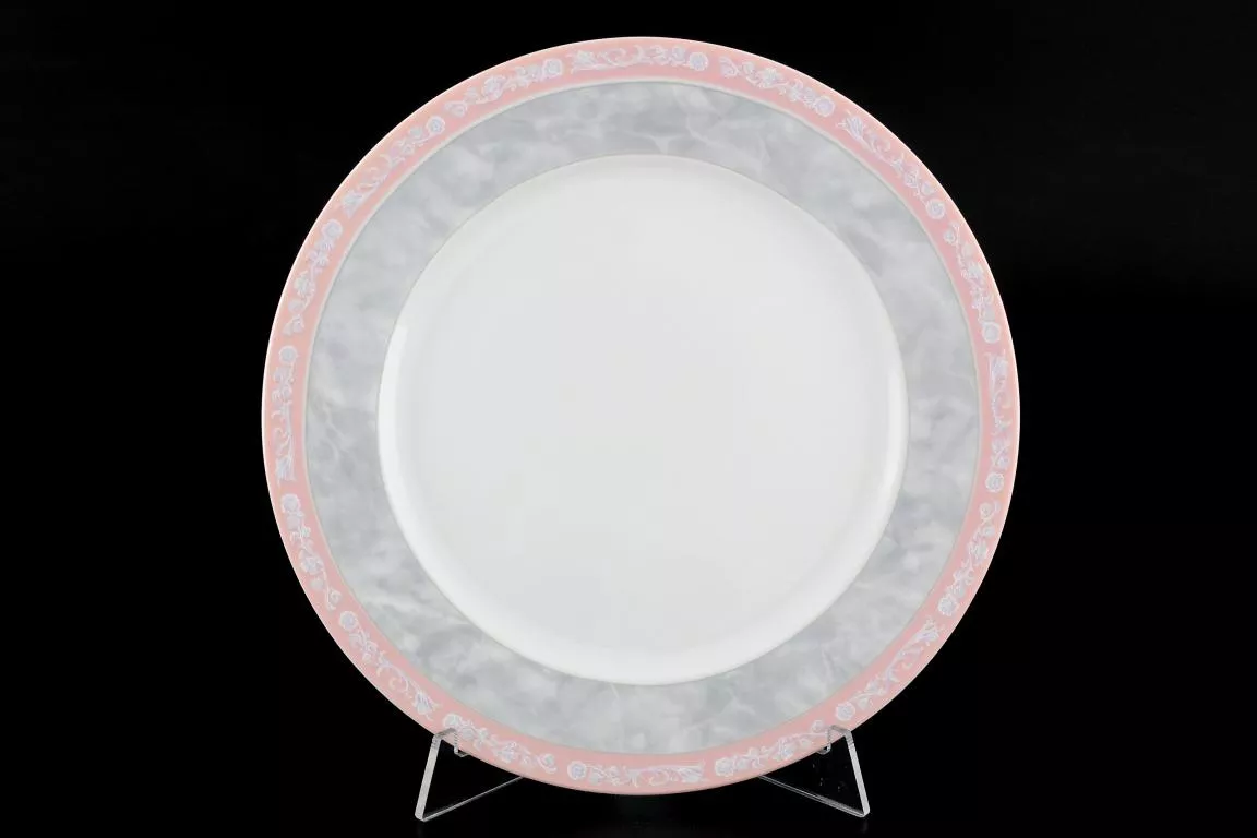 Фото Набор тарелок 21 см Яна Серый мрамор с розовым кантом (6 шт)