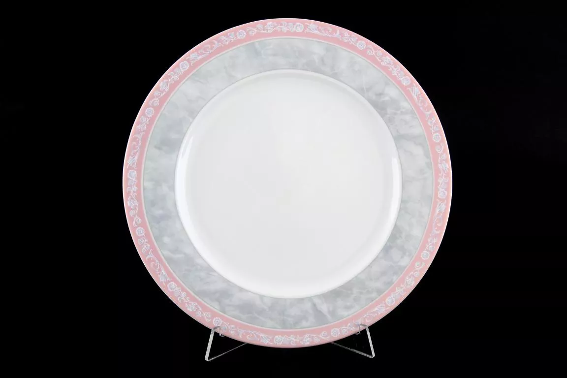 Фото Набор тарелок 25 см Яна Серый мрамор с розовым кантом (6 шт)