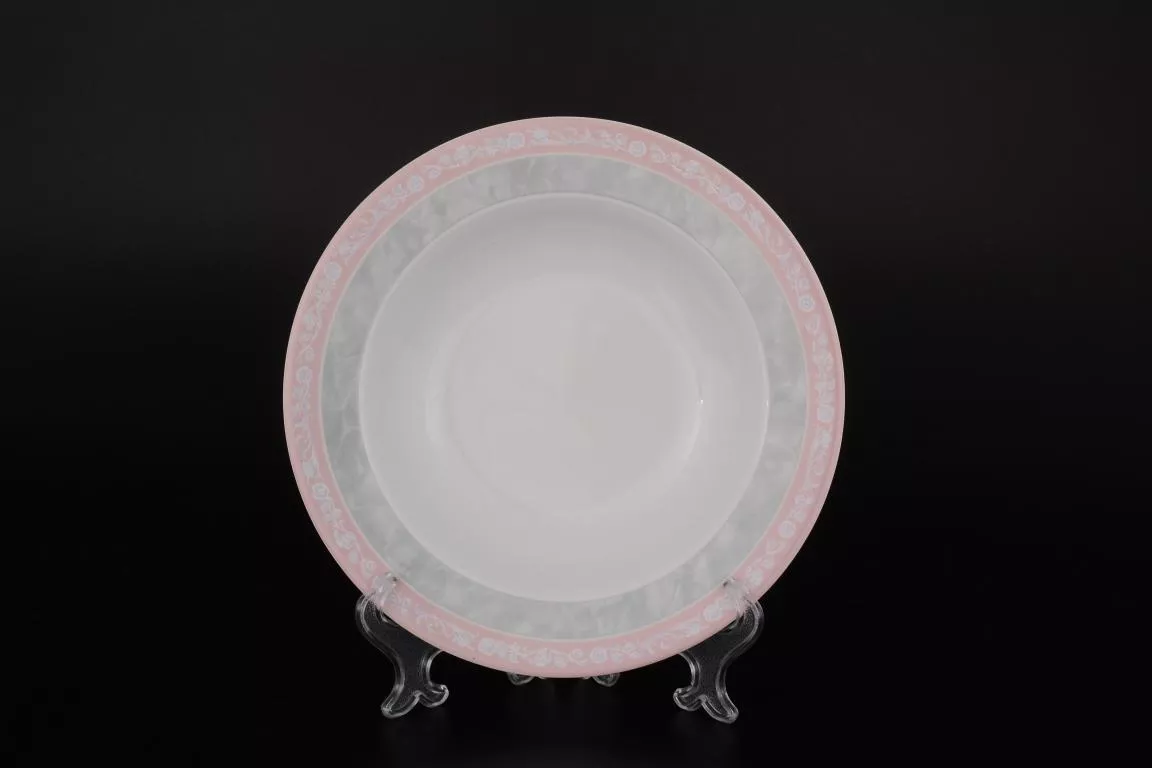 Фото Набор тарелок глубоких 22 см Яна Серый мрамор с розовым кантом (6 шт)