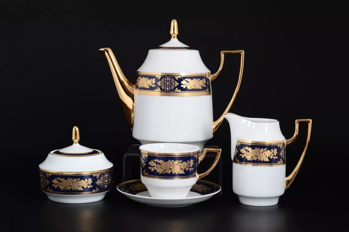 Фото Чайный сервиз на 6 персон 17 предметов Луиза Золотая роза Кобальт