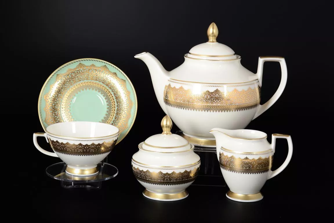 Фото Чайный сервиз на 6 персон 9 предметов Agadir Seladon Gold