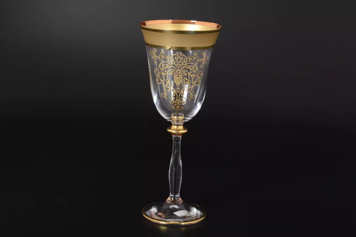 Фото Анжела набор бокалов для вина Матовая полоса золотая роспись (6 шт)