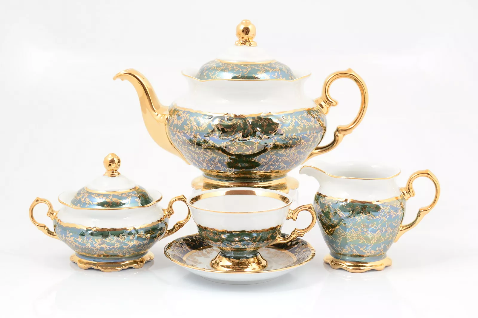 Фото Чайный сервиз на 6 персон 17 предметов Зеленый лист Sterne porcelan