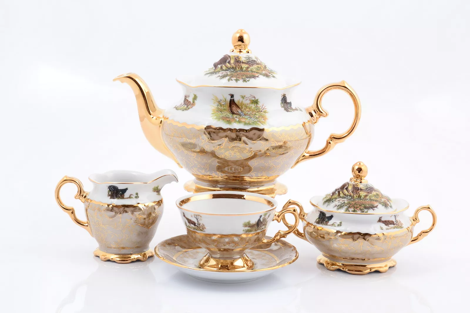 Фото Чайный сервиз на 6 персон 17 предметов Охота Бежевая Sterne porcelan