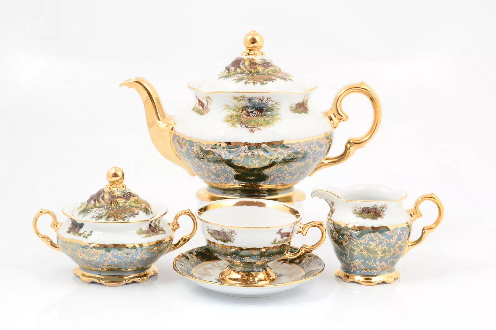 Фото Чайный сервиз на 6 персон 17 предметов Охота Зеленая Sterne porcelan