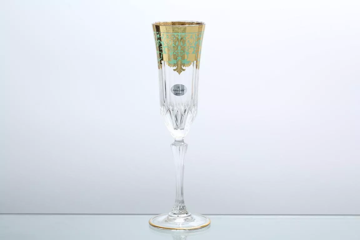 Фото Набор фужеров для шампанского 180 мл Natalia Golden Turquoise D. Astra Gold (6 шт)