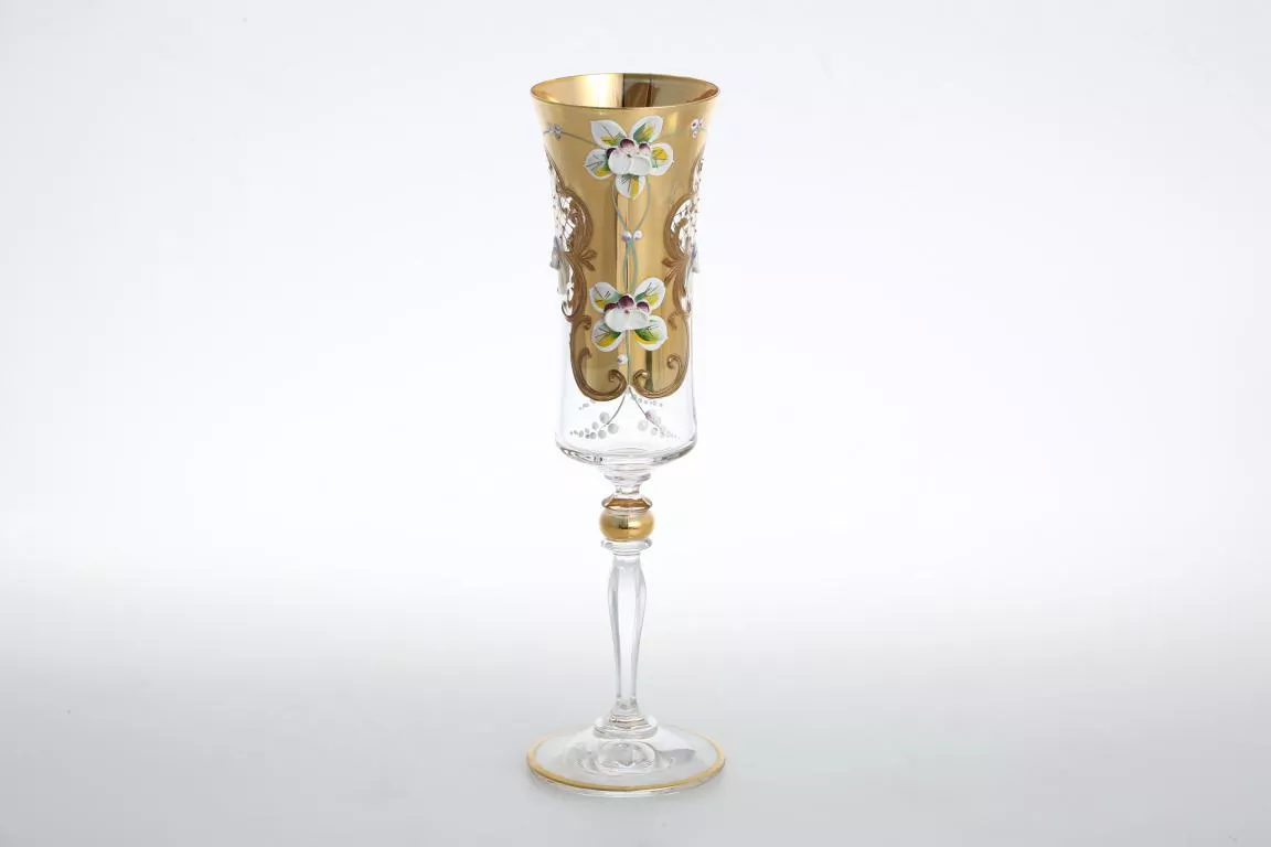Фото Набор для шампанского "Лепка прозрачная" E-V золотая ножка Артикул 35687