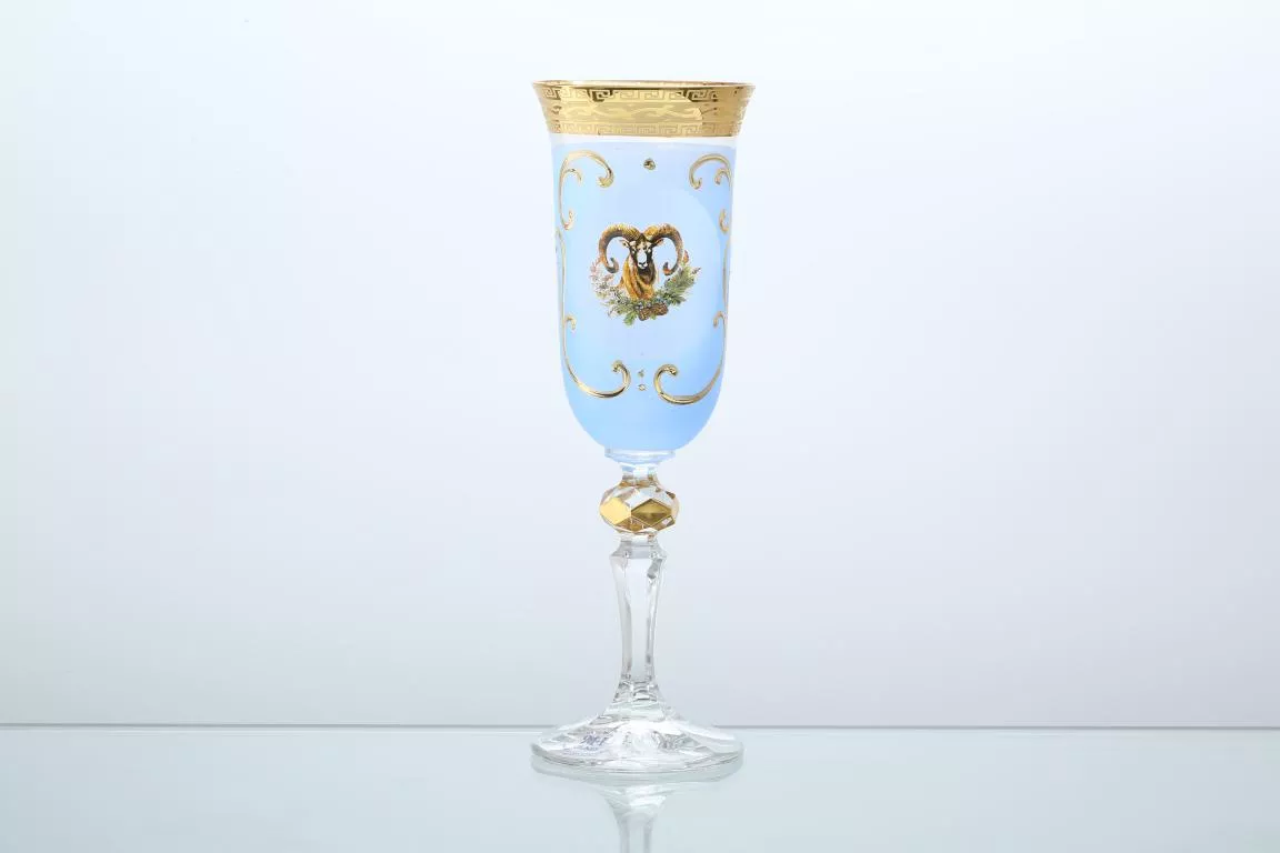 Фото Набор фужеров для шампанского 160 мл Охота синяя U-R золотая кристина (6 шт)
