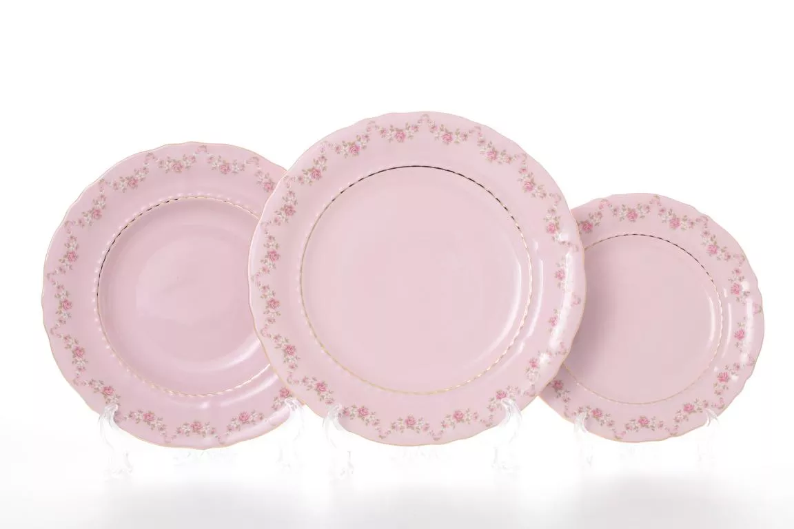 Фото Набор тарелок 18 предметов Соната Мелкие цветы Розовый фарфор