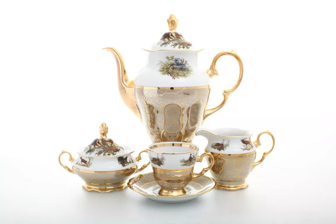 Фото Кофейный сервиз на 6 персон 17 предметов Охота Бежевая Sterne porcelan