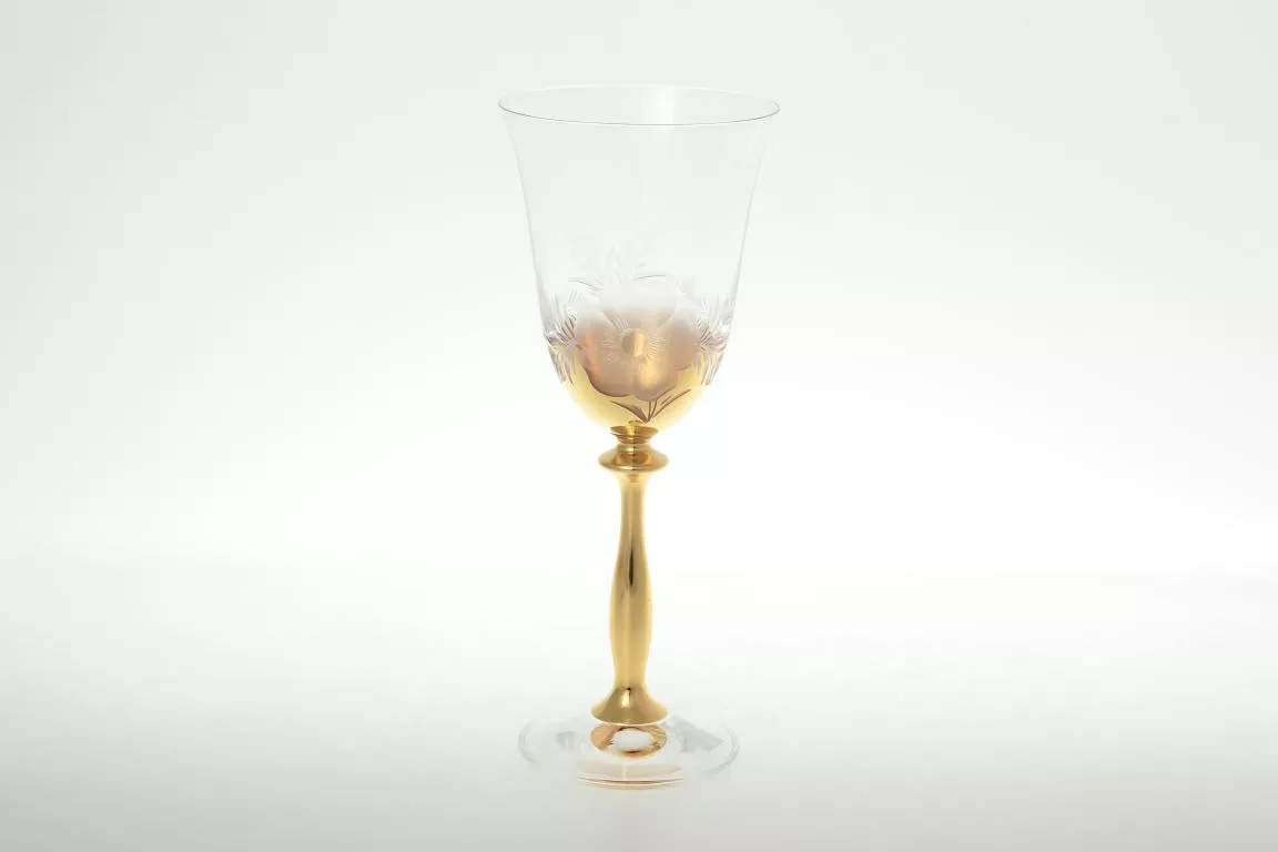 Фото Набор бокалов для вина 250 мл "Лепка прозрачная" E-V золотая ножка