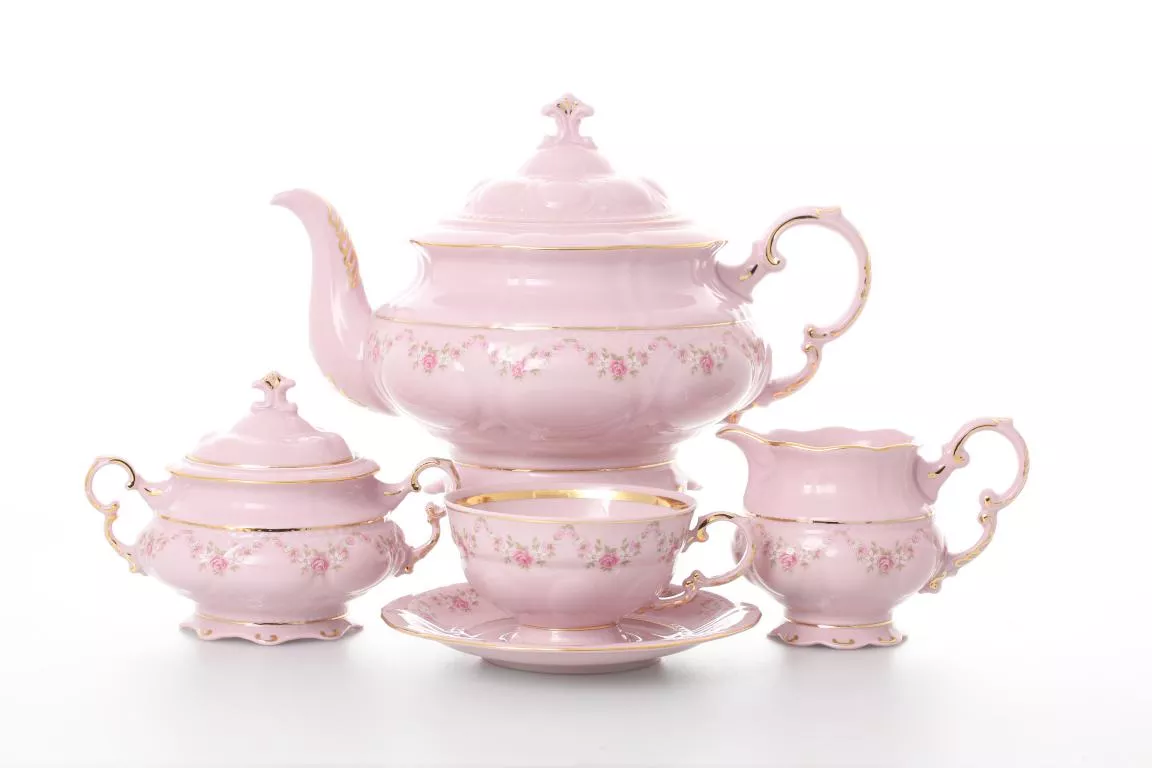 Фото Чайный сервиз на 6 персон 17 предметов Соната Мелкие цветы Розовый фарфор