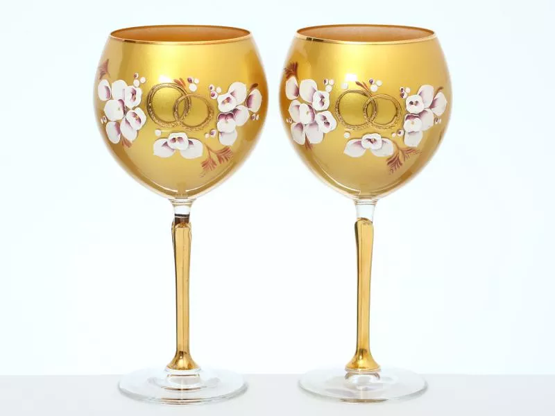 Фото Свадебный набор из 2-х бокалов для вино 570 мл Лепка золотая E-S