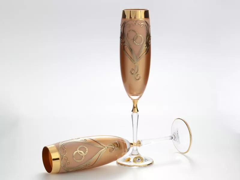 Фото Свадебный набор из 2-х бокалов для шампанского Bohemia лепка золотая E-S Артикул 37991