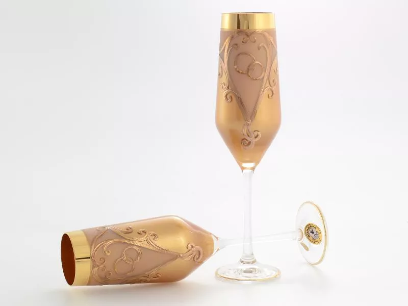 Фото Свадебный набор из 2-х бокалов для шампанского Bohemia лепка золотая E-S Артикул 37994