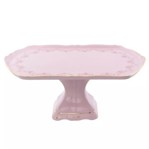 Фото Блюдо на ножке Leander Соната мелкие цветы розовый фарфор 28 см