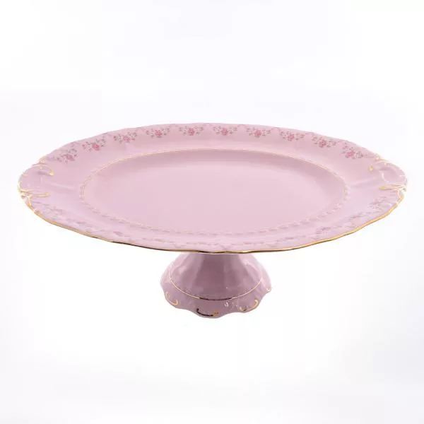 Фото Блюдо овальное на ножке Leander Соната мелкие цветы розовый фарфор 36 см