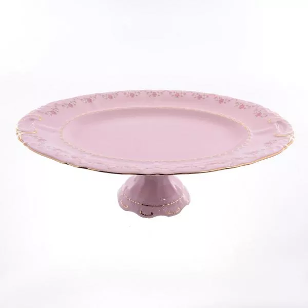 Фото Блюдо овальное на ножке Leander Соната мелкие цветы розовый фарфор 39 см