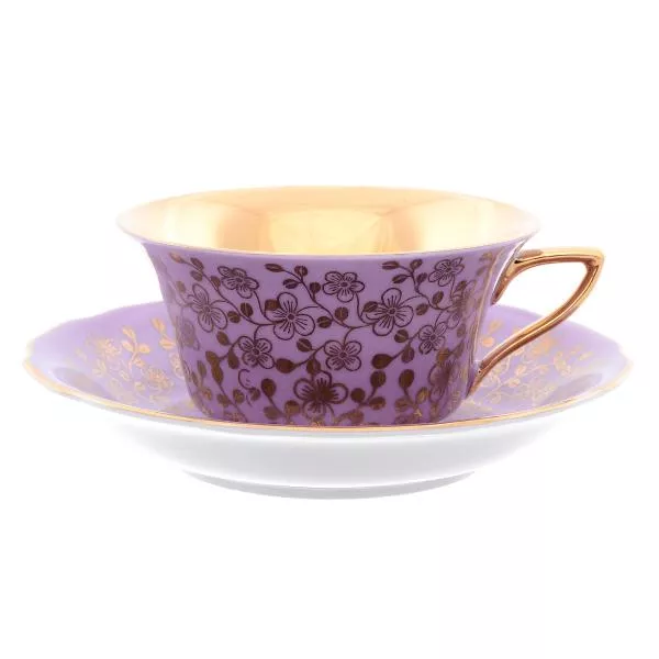 Фото Чайная пара Leander Виндзор золотые цветы фиолетовый 150мл