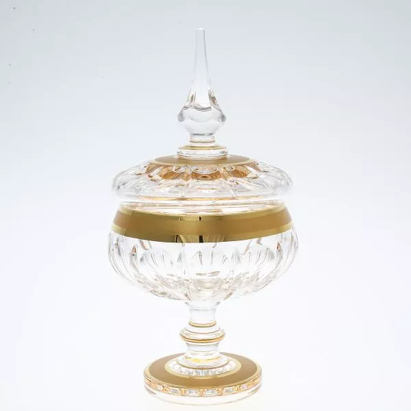 Фото Конфетница с крышкой хрусталь с золотом Bohemia Max Crystal 15 см Артикул 35011
