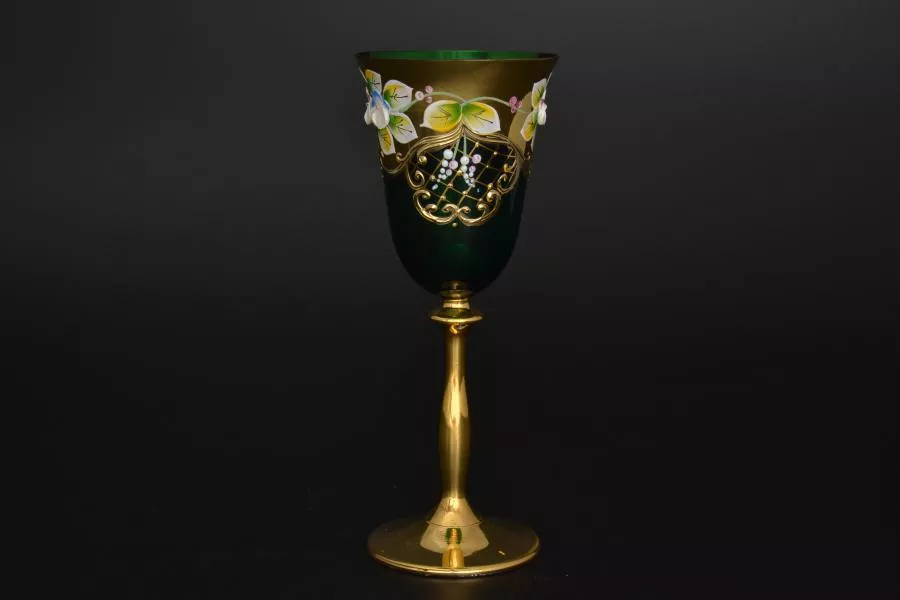 Фото Набор бокалов для вина "Лепка зеленая" E-V золотая ножка