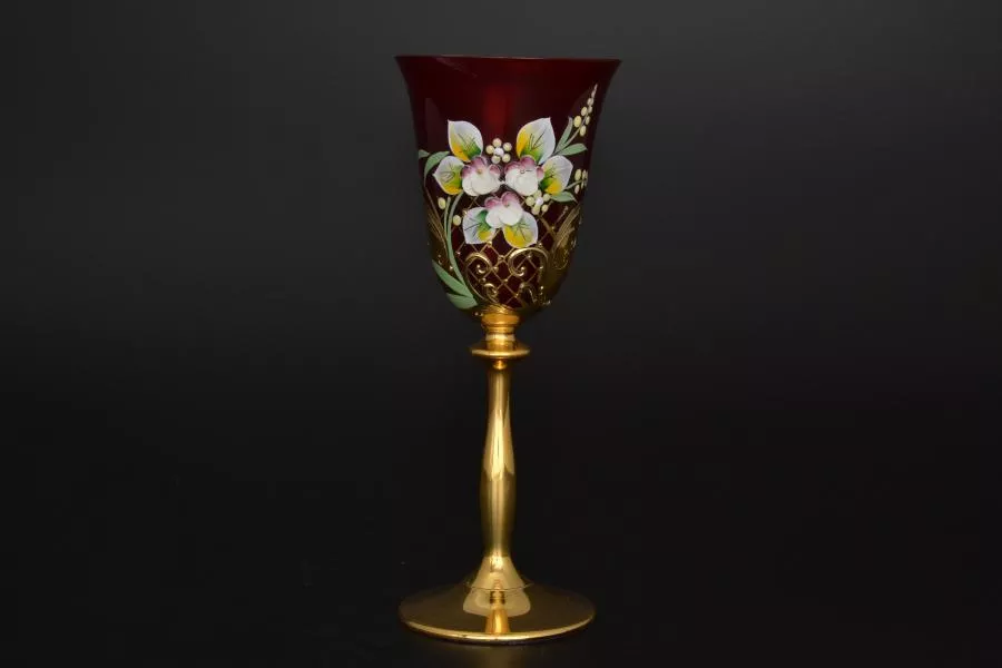 Фото Набор бокалов для вина "Лепка красная 2" E-V золотая ножка