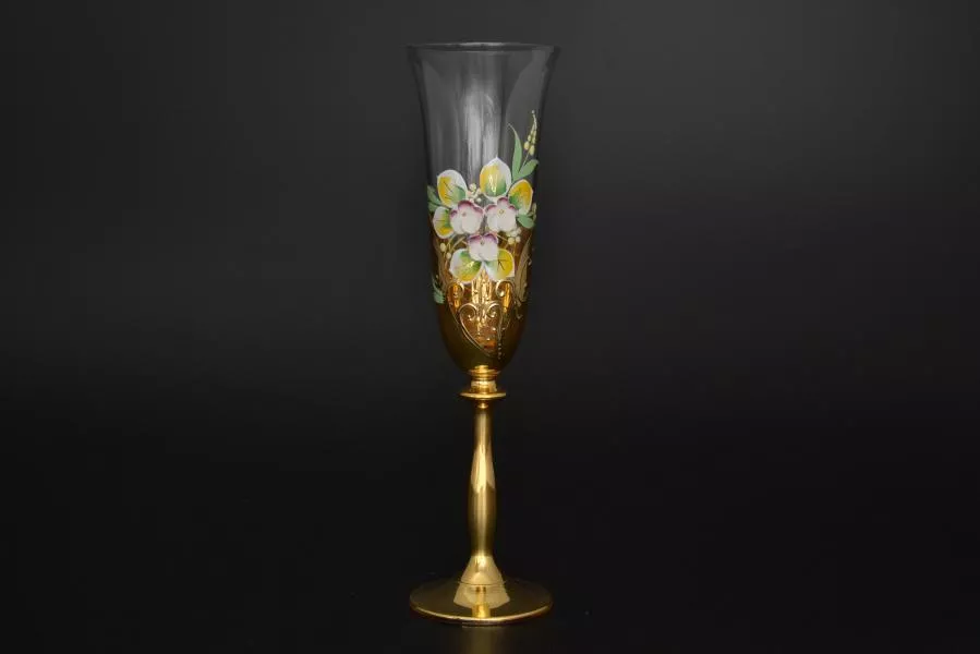 Фото Набор фужеров для шампанского 190 мл "Лепка прозрачная 2" E-V золотая ножка (6 шт)