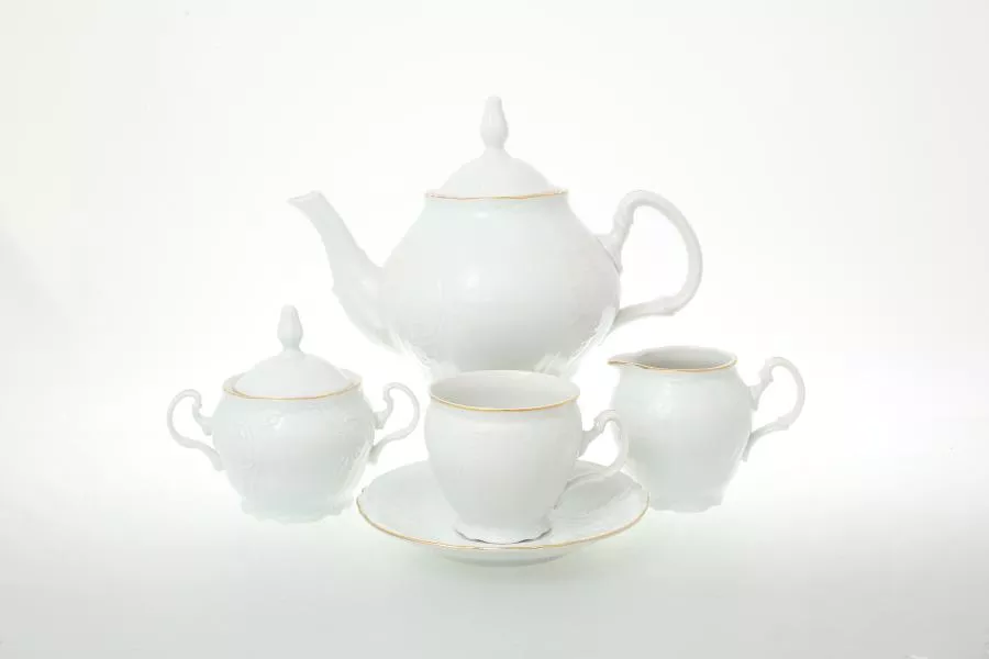 Фото Чайный сервиз на 6 персон 17 предметов Бернадотт Белый узор (бочка)