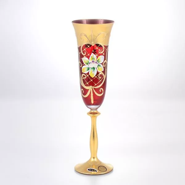 Фото Анжела набор бокалов для шампанского 190 мл красный Star Crystal (6 шт)