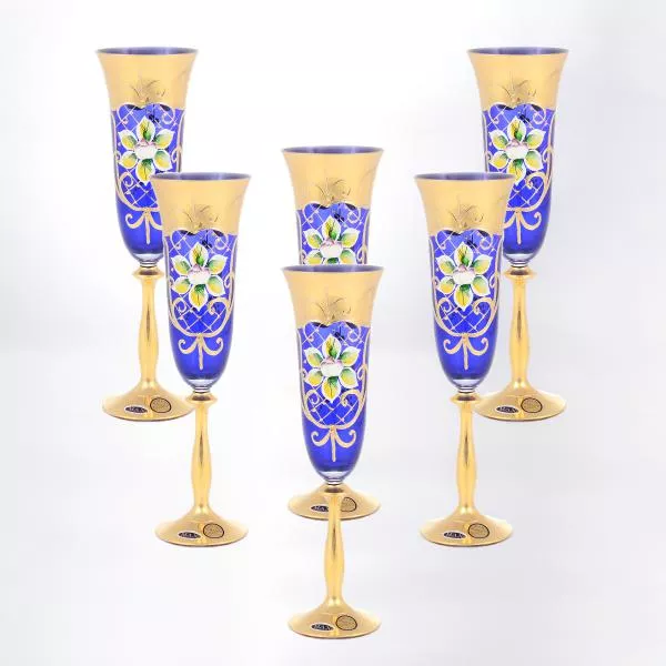 Фото Анжела набор бокалов для шампанского 190 мл синий Star Crystal (6 шт)