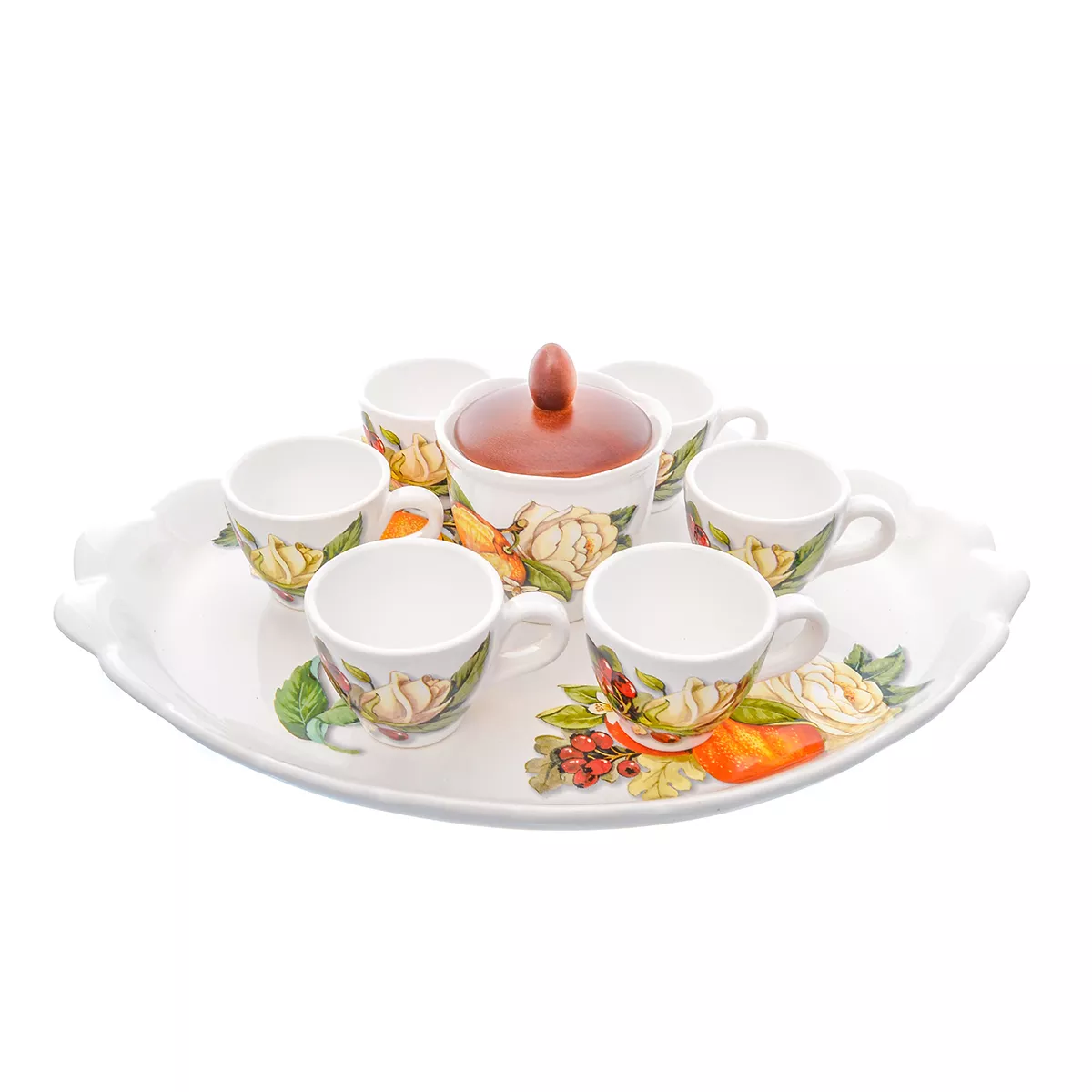 Фото Кофейный сервиз NUOVA CER Апельсин 8 предметов (6 кружек + сахарница с крышкой на подставке)